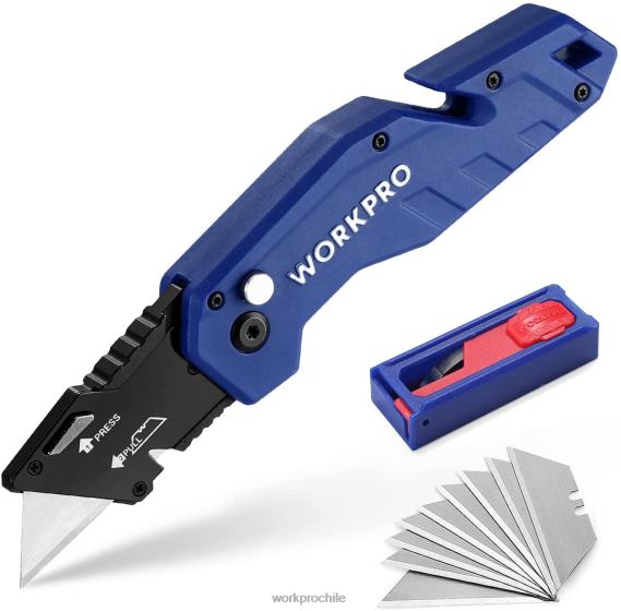 Cuchillo multiusos plegable, mango de nailon ligero, cortador multiusos con 10 hojas adicionales WORKPRO JDN8Z38 rojo/azul/negro herramienta