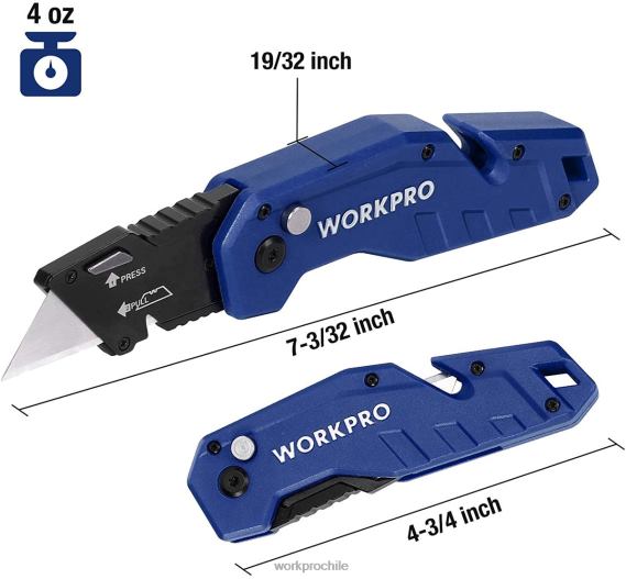 Cuchillo multiusos plegable, mango de nailon ligero, cortador multiusos con 10 hojas adicionales WORKPRO JDN8Z38 rojo/azul/negro herramienta