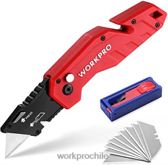 Cuchillo multiusos plegable, mango de nailon ligero, cortador multiusos con 10 hojas adicionales WORKPRO JDN8Z38 rojo/azul/negro herramienta