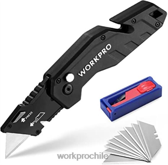Cuchillo multiusos plegable, mango de nailon ligero, cortador multiusos con 10 hojas adicionales WORKPRO JDN8Z38 rojo/azul/negro herramienta