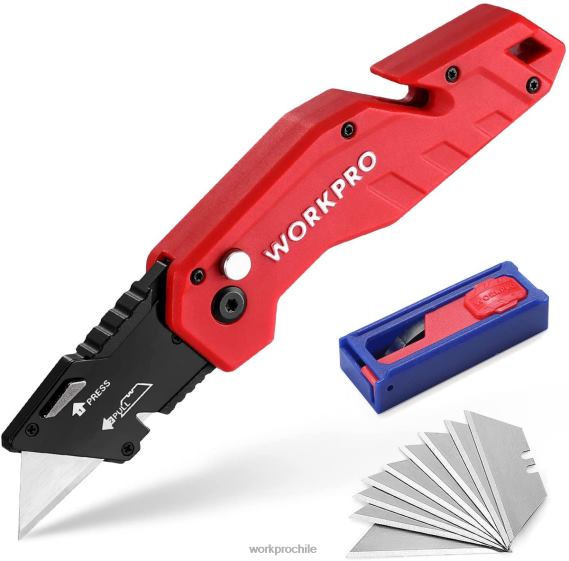 Cuchillo multiusos plegable, mango de nailon ligero, cortador multiusos con 10 hojas adicionales WORKPRO JDN8Z38 rojo/azul/negro herramienta
