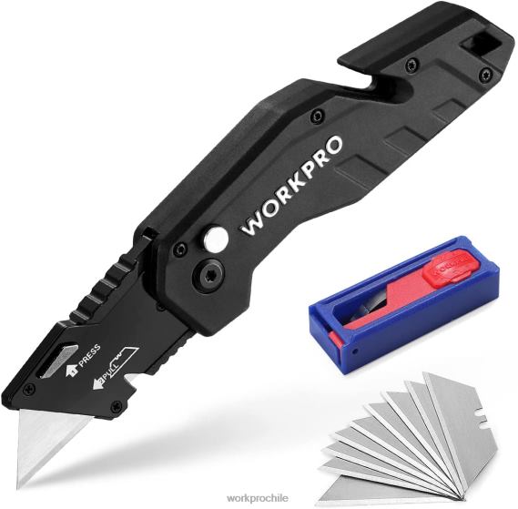 Cuchillo multiusos plegable, mango de nailon ligero, cortador multiusos con 10 hojas adicionales WORKPRO JDN8Z38 rojo/azul/negro herramienta
