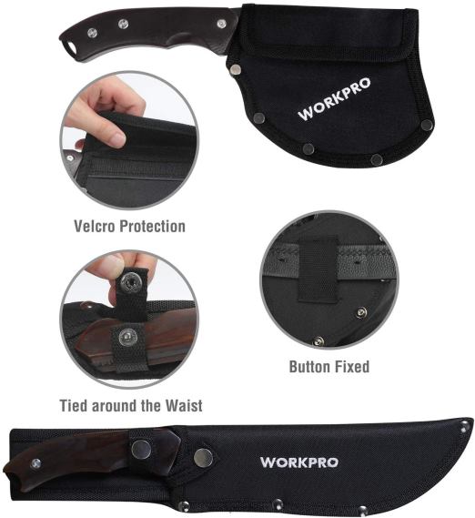 Juego combinado de hacha con mango de madera de espiga completa y cuchillo de hoja fija con funda de nailon WORKPRO JDN8Z48 útil herramienta