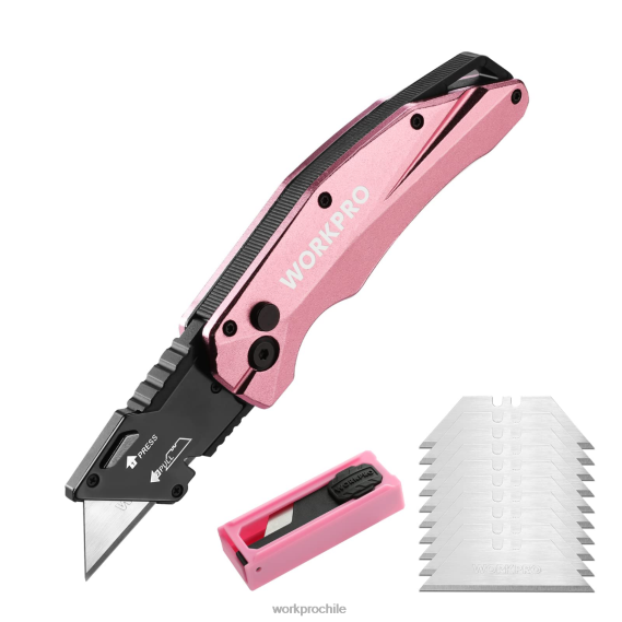 Navaja multiusos plegable de aluminio, incluye 10 hojas adicionales. WORKPRO JDN8Z54 rosa herramienta