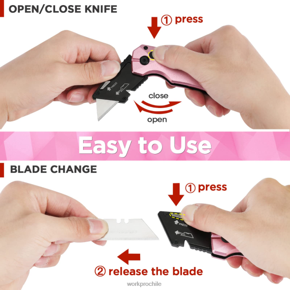 Navaja multiusos plegable de aluminio, incluye 10 hojas adicionales. WORKPRO JDN8Z54 rosa herramienta
