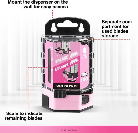 Reemplazo de cuchillas multiusos de acero al carbono sk5 de 100 piezas con dispensador WORKPRO JDN8Z49 Rosa rojo herramienta