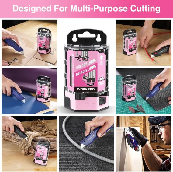 Reemplazo de cuchillas multiusos de acero al carbono sk5 de 100 piezas con dispensador WORKPRO JDN8Z49 Rosa rojo herramienta