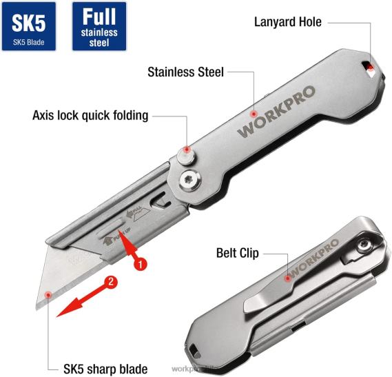 navaja multiusos de bolsillo plegable de cambio rápido mini navaja plegable de acero inoxidable con clip para cinturón WORKPRO JDN8Z47 nuevo herramienta