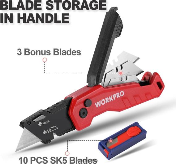 navaja multiusos plegable, caja de cambio rápido cutte 13 hojas adicionales incluidas WORKPRO JDN8Z52 azul/rojo/rosa herramienta