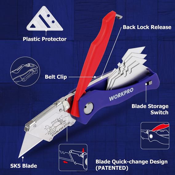 navaja multiusos plegable con cierre trasero cortador de cajas de cambio rápido con clip para cinturón WORKPRO JDN8Z46 moderno herramienta