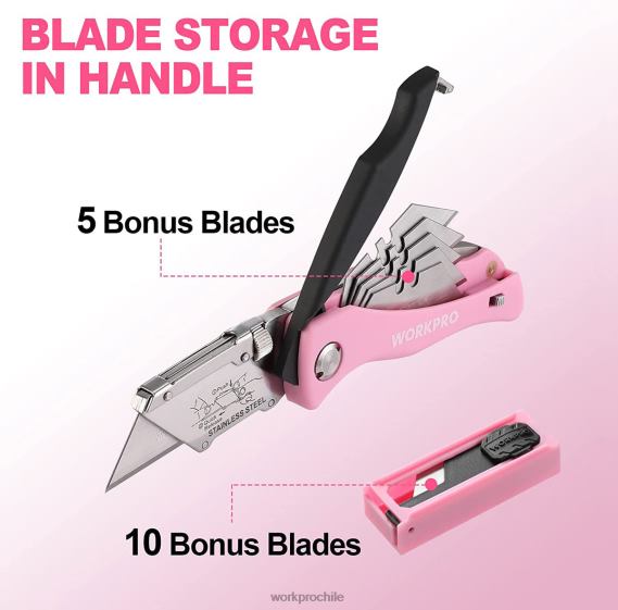navaja plegable, cúter de cambio rápido, navaja de afeitar WORKPRO JDN8Z36 rosa herramienta
