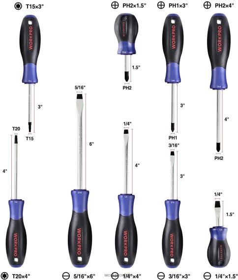 Juego de destornilladores magnéticos, 16 piezas de destornilladores de precisión Phillips ranurados Torx con magnetizador. WORKPRO JDN8Z98 nuevo herramienta