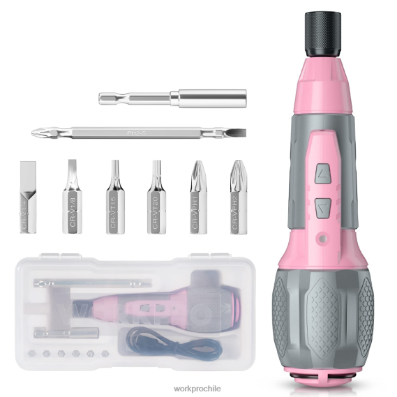 Kit de destornillador inalámbrico con batería de iones de litio recargable por USB de 4v WORKPRO JDN8Z236 rosa/blanco herramienta