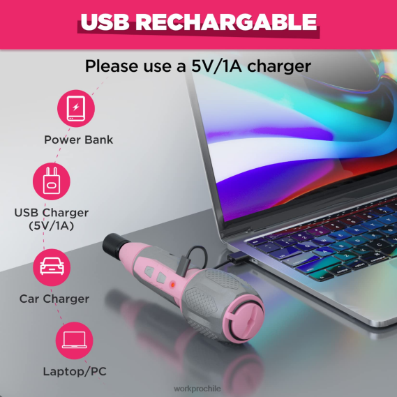 Kit de destornillador inalámbrico con batería de iones de litio recargable por USB de 4v WORKPRO JDN8Z236 rosa/blanco herramienta