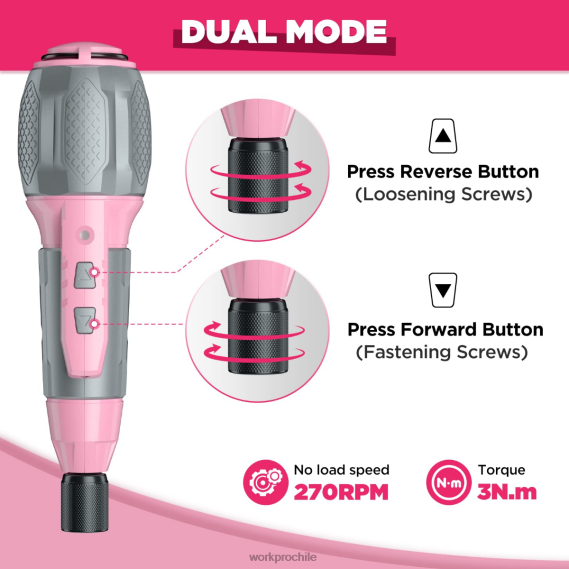 Kit de destornillador inalámbrico con batería de iones de litio recargable por USB de 4v WORKPRO JDN8Z236 rosa/blanco herramienta