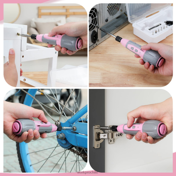 Kit de destornillador inalámbrico con batería de iones de litio recargable por USB de 4v WORKPRO JDN8Z236 rosa/blanco herramienta