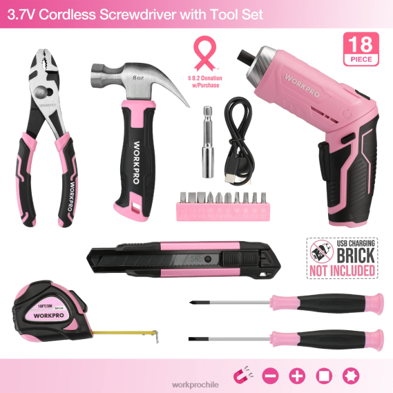 Kit de herramientas para el hogar general de 18 piezas. WORKPRO JDN8Z102 rosado azul herramienta