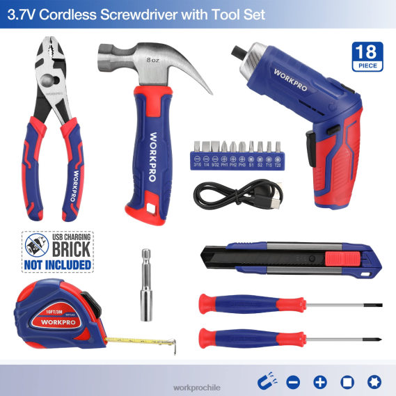 Kit de herramientas para el hogar general de 18 piezas. WORKPRO JDN8Z102 rosado azul herramienta