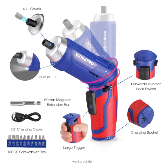 Kit de herramientas para el hogar general de 18 piezas. WORKPRO JDN8Z102 rosado azul herramienta