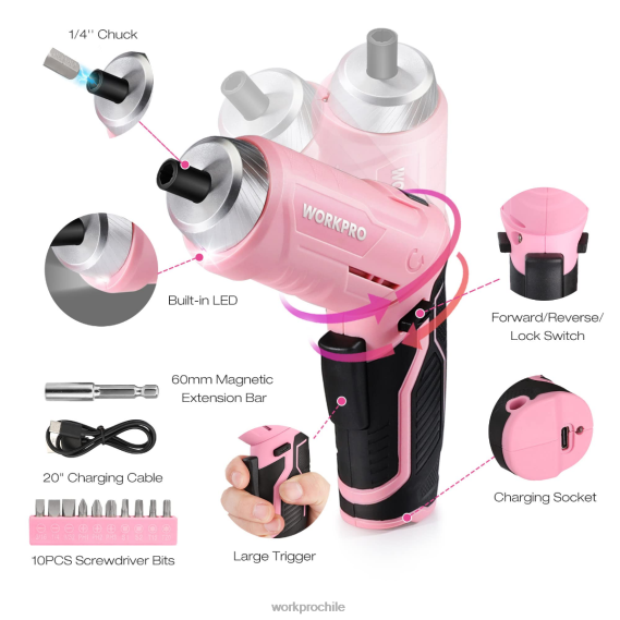 Kit de herramientas para el hogar general de 18 piezas. WORKPRO JDN8Z102 rosado azul herramienta
