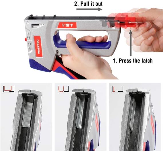 Kit de pistola de grapas 4 en 1 de alta resistencia, clavadora manual con 3000 grapas y 1000 clavos WORKPRO JDN8Z57 útil herramienta