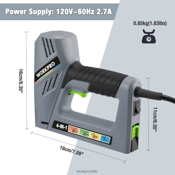 Pistola de clavos eléctrica con cable 4 en 1, que incluye 3000 grapas y clavos WORKPRO JDN8Z60 útil herramienta