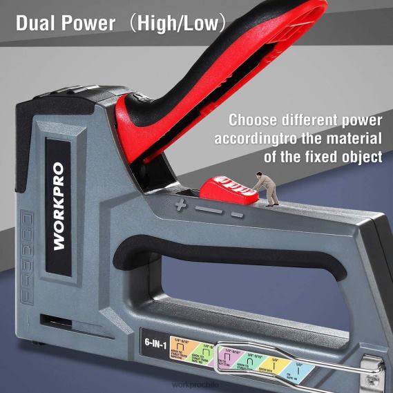 Pistola de clavos para tapicería, clavadora manual 6 en 1 WORKPRO JDN8Z59 rosa/gris herramienta