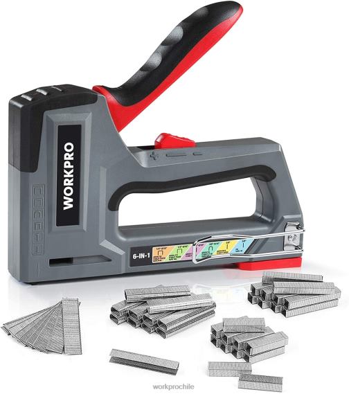 Pistola de clavos para tapicería, clavadora manual 6 en 1 WORKPRO JDN8Z59 rosa/gris herramienta