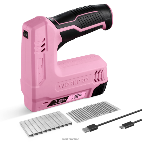 Pistola de grapas y clavos 2 en 1 inalámbrica eléctrica con batería de 3,6 v 2,0 Ah WORKPRO JDN8Z265 rosa/gris herramienta
