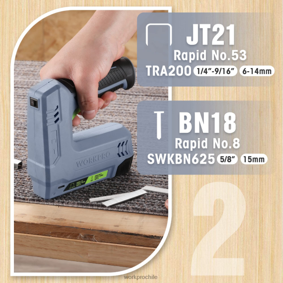 Pistola de grapas y clavos 2 en 1 inalámbrica eléctrica con batería de 3,6 v 2,0 Ah WORKPRO JDN8Z265 rosa/gris herramienta