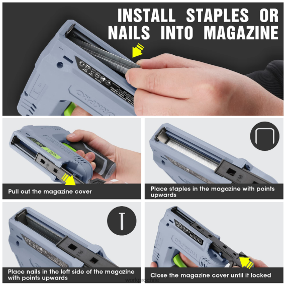 Pistola de grapas y clavos 2 en 1 inalámbrica eléctrica con batería de 3,6 v 2,0 Ah WORKPRO JDN8Z265 rosa/gris herramienta