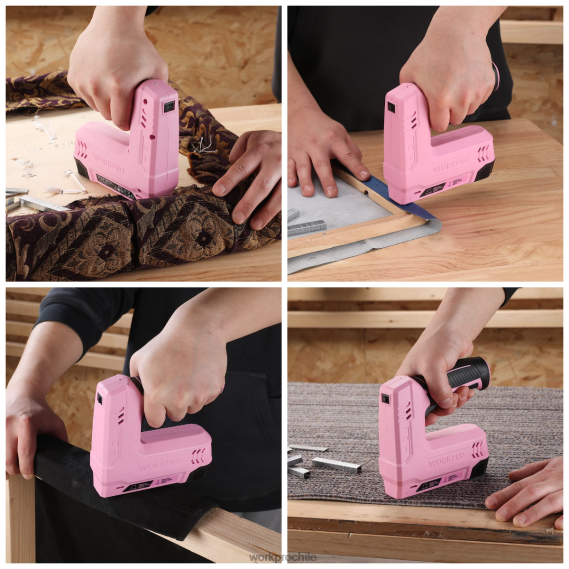 Pistola de grapas y clavos 2 en 1 inalámbrica eléctrica con batería de 3,6 v 2,0 Ah WORKPRO JDN8Z265 rosa/gris herramienta