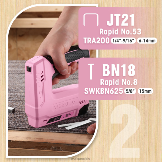 Pistola de grapas y clavos 2 en 1 inalámbrica eléctrica con batería de 3,6 v 2,0 Ah WORKPRO JDN8Z265 rosa/gris herramienta