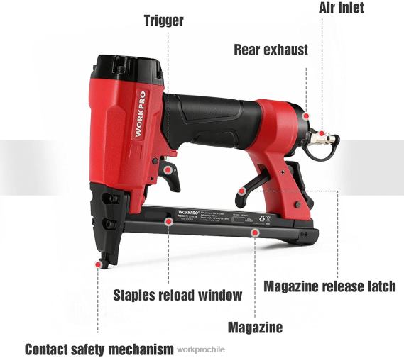 Pistola grapadora neumática de calibre 20 para carpintería y proyectos de bricolaje. WORKPRO JDN8Z61 útil herramienta