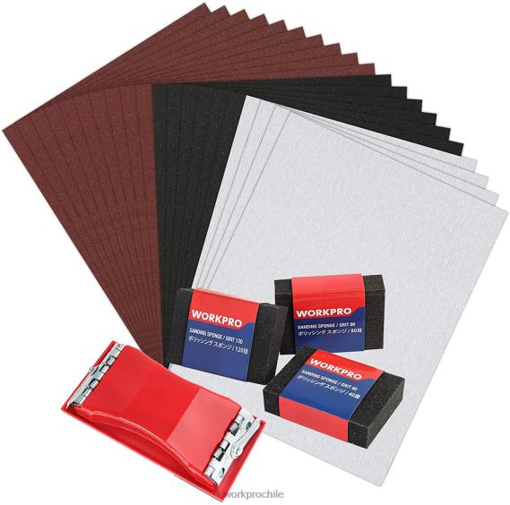 24 paquetes de papel de lija de grano surtido 80-600 con soporte WORKPRO JDN8Z150 útil herramienta