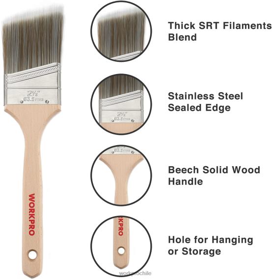 Juego de pinceles para pintar, pincel profesional de marco plano y angular de 5 piezas con mango de madera WORKPRO JDN8Z151 moderno herramienta