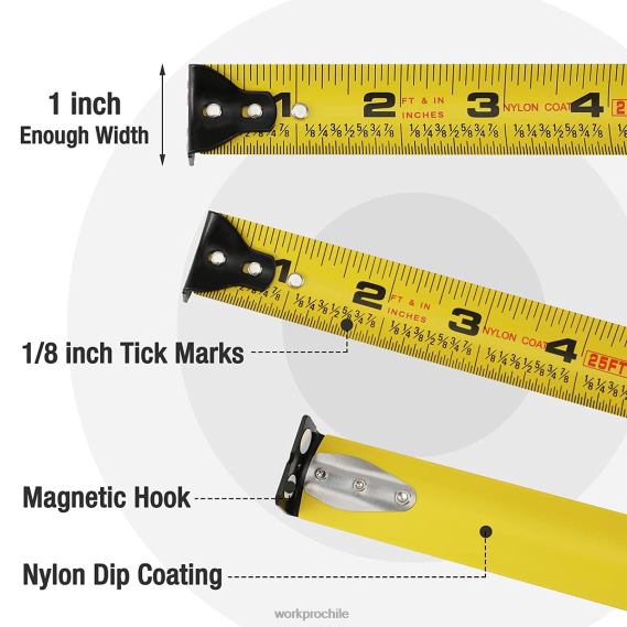 Cinta métrica de 25 pies, 1/8 fracciones y cinta métrica de fácil lectura con precisión de 1/32, cinta métrica con revestimiento de nailon retráctil WORKPRO JDN8Z105 útil herramienta