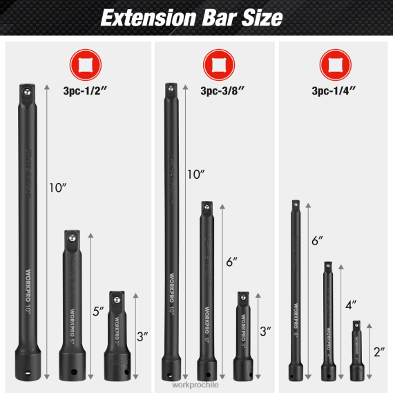 Juego de barras de extensión de controlador de impacto de 9 piezas WORKPRO JDN8Z141 moderno herramienta