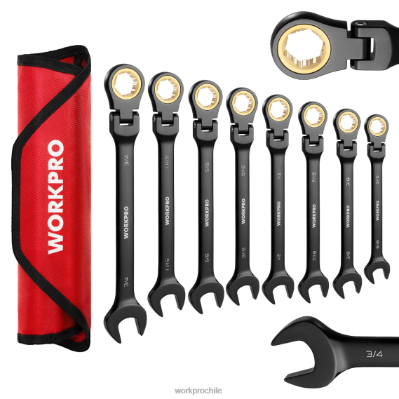 Juego de llaves antideslizantes de cabeza flexible con combinación de trinquete de 8 piezas WORKPRO JDN8Z80 moderno herramienta