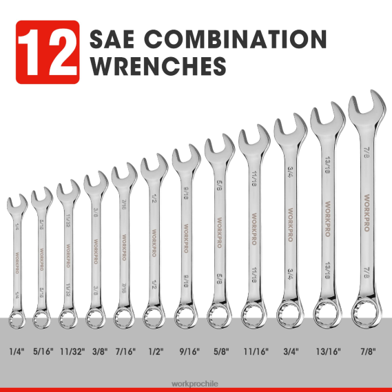 Juego de llaves combinadas CR-V premium de 12 piezas métricas de 8-19 mm WORKPRO JDN8Z95 nuevo herramienta