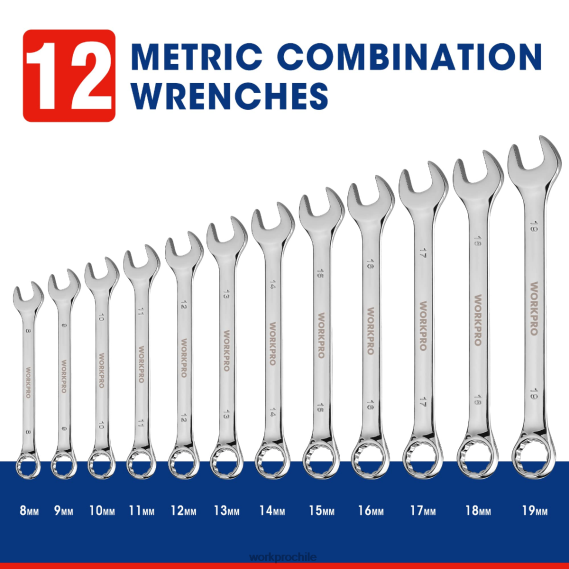 Juego de llaves combinadas CR-V premium de 12 piezas métricas de 8-19 mm WORKPRO JDN8Z95 nuevo herramienta