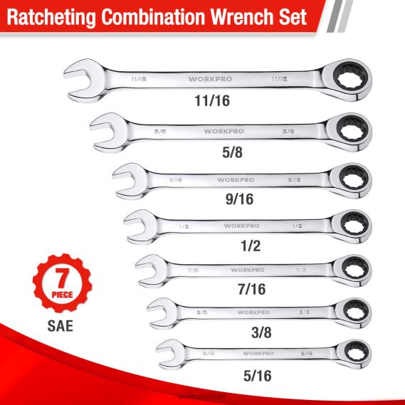 Juego de llaves combinadas con trinquete de 7 piezas WORKPRO JDN8Z85 útil herramienta