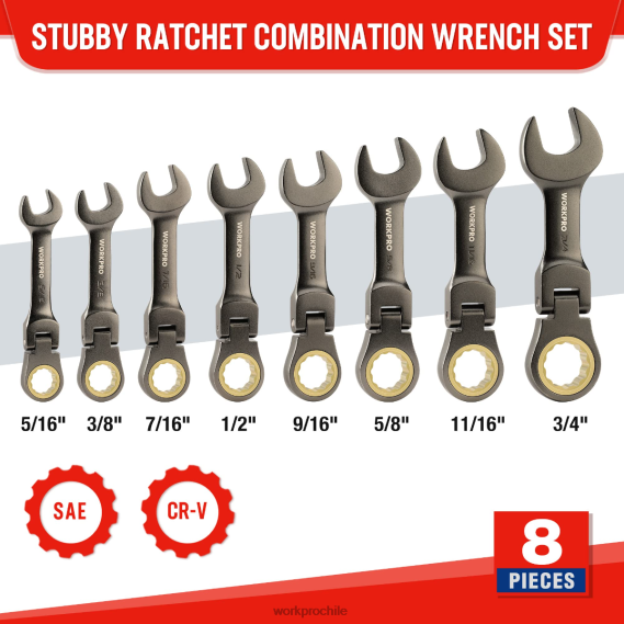 Juego de llaves combinadas de trinquete rechoncho y cabeza flexible de 8 piezas WORKPRO JDN8Z82 nuevo herramienta