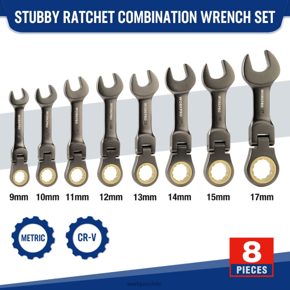 Juego de llaves combinadas de trinquete rechoncho y cabeza flexible de 8 piezas WORKPRO JDN8Z82 nuevo herramienta