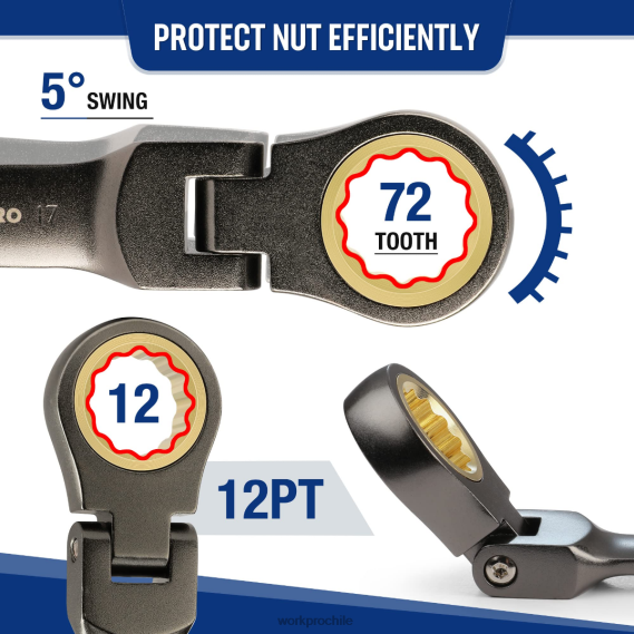 Juego de llaves combinadas de trinquete rechoncho y cabeza flexible de 8 piezas WORKPRO JDN8Z82 nuevo herramienta