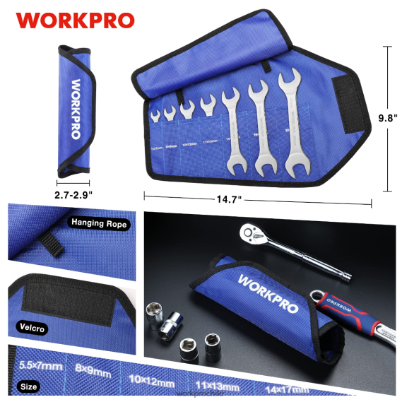 Juego de llaves métricas superfinas de 7 piezas con bolsa organizadora enrollable WORKPRO JDN8Z96 útil herramienta
