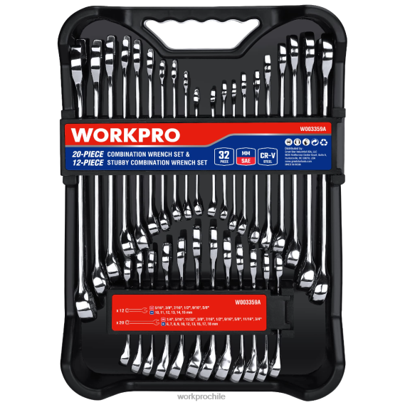 Juego de llaves regulares y rechonchas de 12 puntos con combinación sae y métrica de 32 piezas WORKPRO JDN8Z92 moderno herramienta