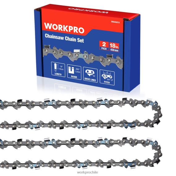 Paquete de 2 cadenas de motosierra, paso de 3/8", 62 eslabones impulsores, cadena de sierra para cortar madera para piezas de motosierra WORKPRO JDN8Z203 nuevo herramienta