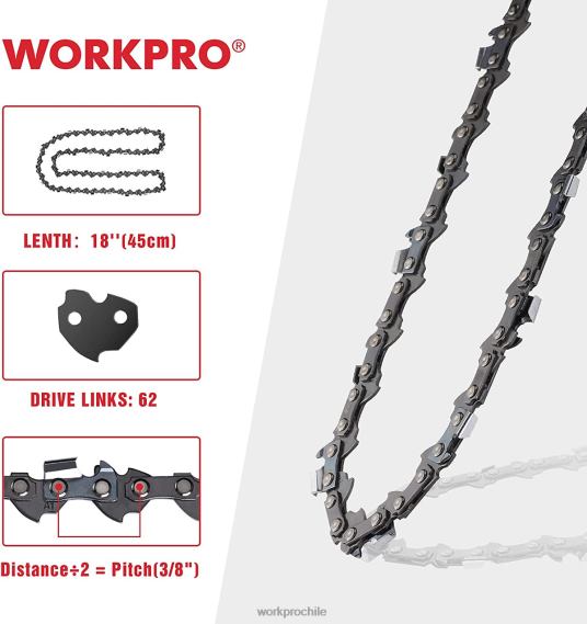 Paquete de 2 cadenas de motosierra, paso de 3/8\", 62 eslabones impulsores, cadena de sierra para cortar madera para piezas de motosierra WORKPRO JDN8Z203 nuevo herramienta