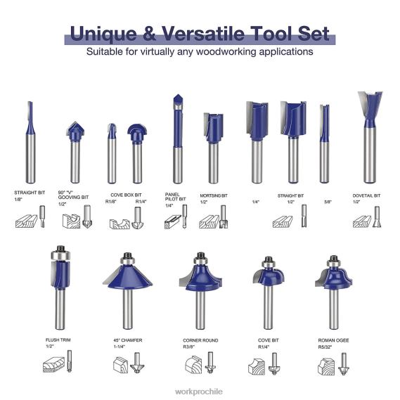 Juego de brocas para enrutador de 15 piezas, brocas para enrutador de carburo de tungsteno con vástago de 1/4 de pulgada WORKPRO JDN8Z130 moderno herramienta